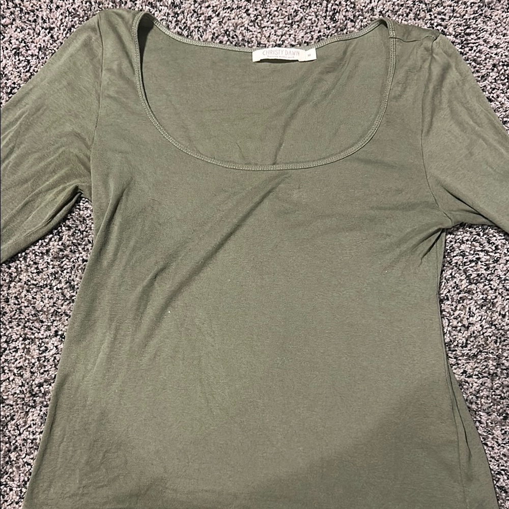Christy Dawn Jolie Tee Scoop Neck Sage Green Organic Cotton Shirt 3/4 Sleeves